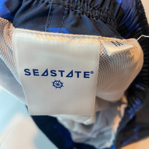 Seastate Men M Swim Trunk Mesh Lined Fish Print Navy Blue 5" Inseam Beach Pool - Picture 3 of 9
